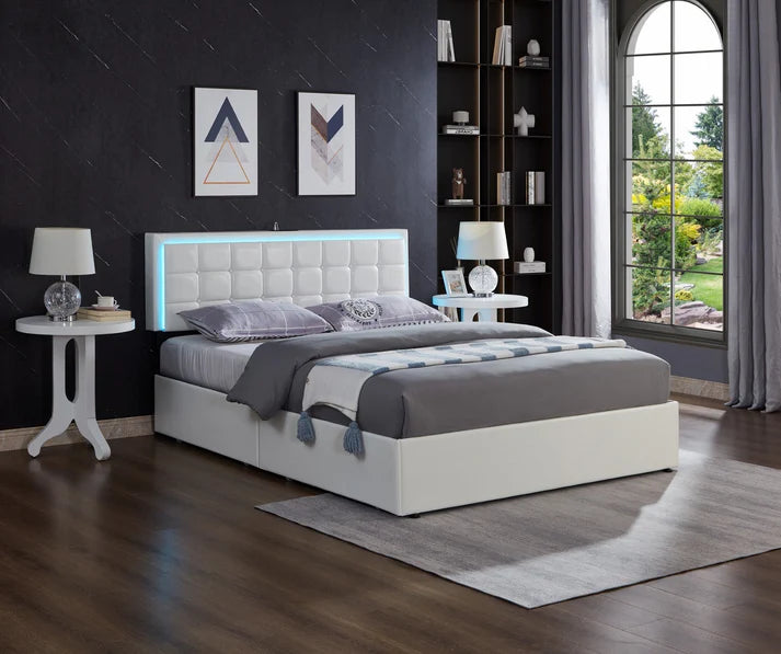 IF5400 PU Platform Bed with LED, Charging Ports & Storage Drawers