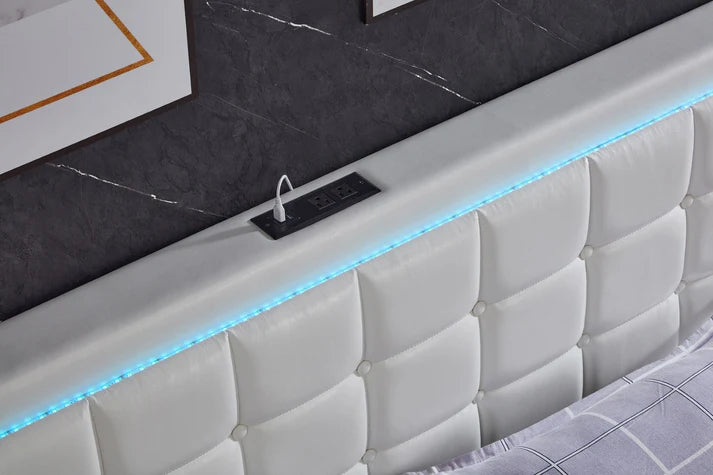 IF5400 PU Platform Bed with LED, Charging Ports & Storage Drawers