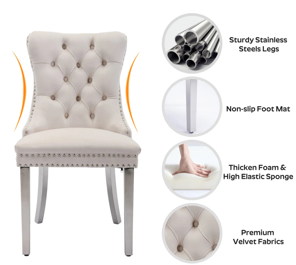 cream tufted dining chair with sturdy legs metal legs velvet fabric chair