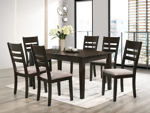 T-1090-c-1092-7PC-Dining-Set-with-Wooden-Table-Creme-Fabric-Chair