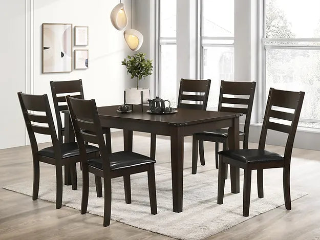 T-1090-c-1091-7PC-Dining-Set-with-Wooden-Table-Dark-Brown-PU-Chair