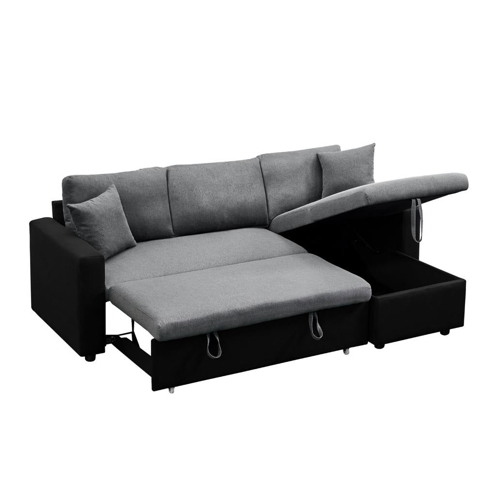 1642BGY-Black+grey-Reversible-Fabric-Sectional-Sofa-with-Pull-Out-Bed