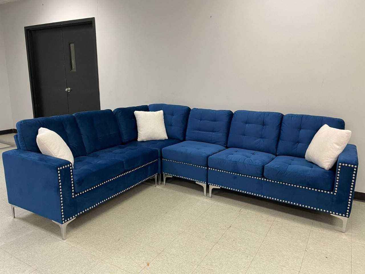 2201DBL-Blue-Sectional-Velvet-Fabric-sofa-Reversible-left-corner