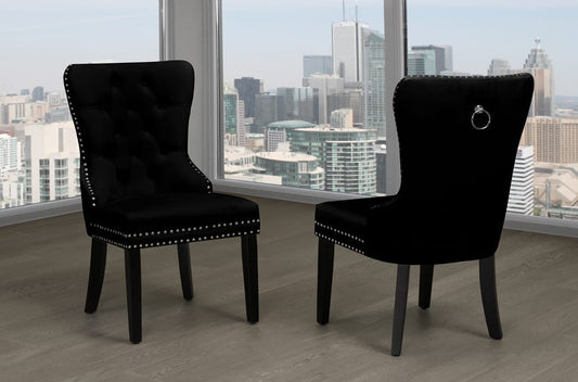 T246 - 2 PC Velvet Fabric Dining Chair Set - Black