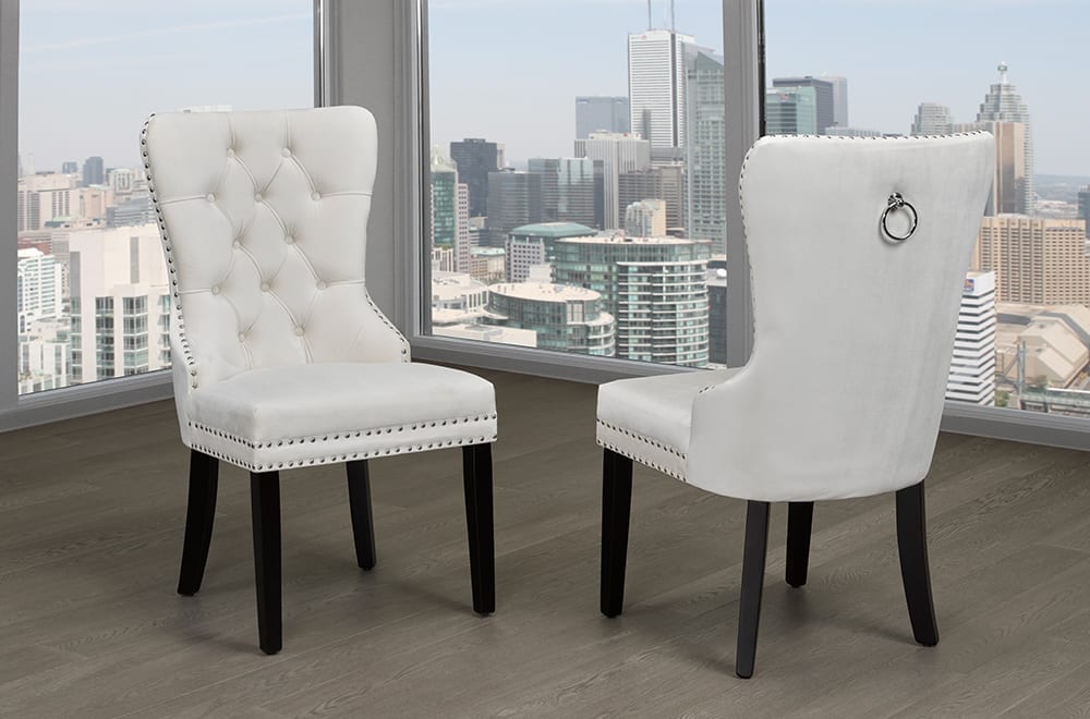 T246 - 2 PC Velvet Fabric Dining Chair Set - Cream