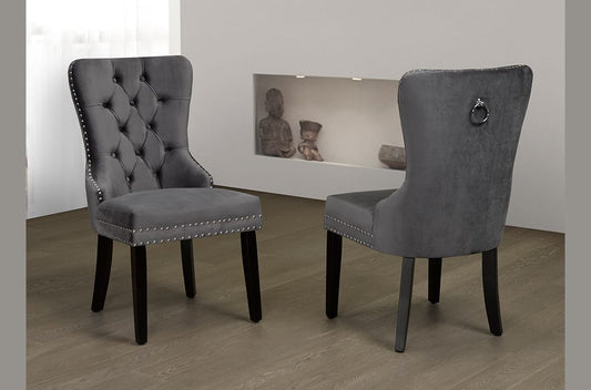 T246 - 2 PC Velvet Fabric Dining Chair Set - Grey