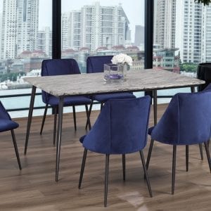 T3207 - 7 PC Dining Set with Marble Table - Velvet Fabric Chair