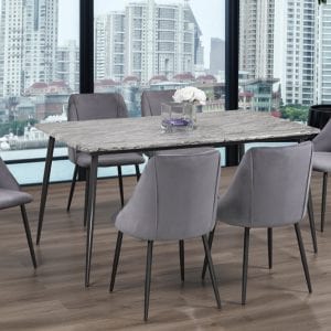 T3207 - 7 PC Dining Set with Marble Table - Velvet Fabric Chair