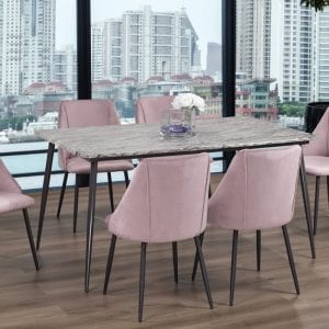 T3207 - 7 PC Dining Set with Marble Table - Velvet Fabric Chair