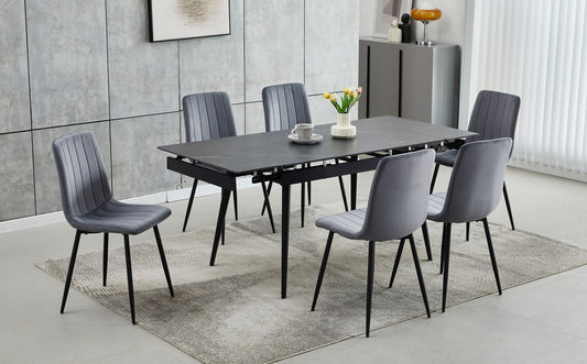 T-1472-C-1474-7PC-Dining-Set-with-Extendable-Marble-Table-Dark-Grey-Chair