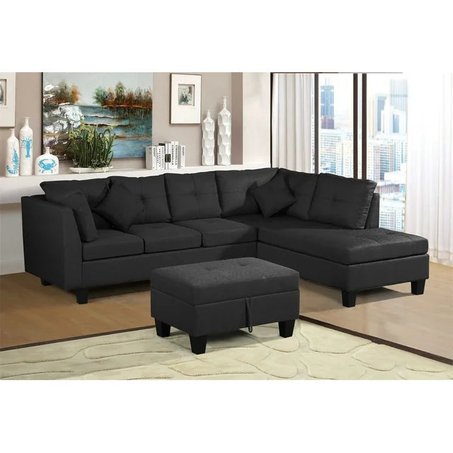 1012BK-Black-fabric-sectional-sofa-with-storage-ottoman-right-corner-reversible