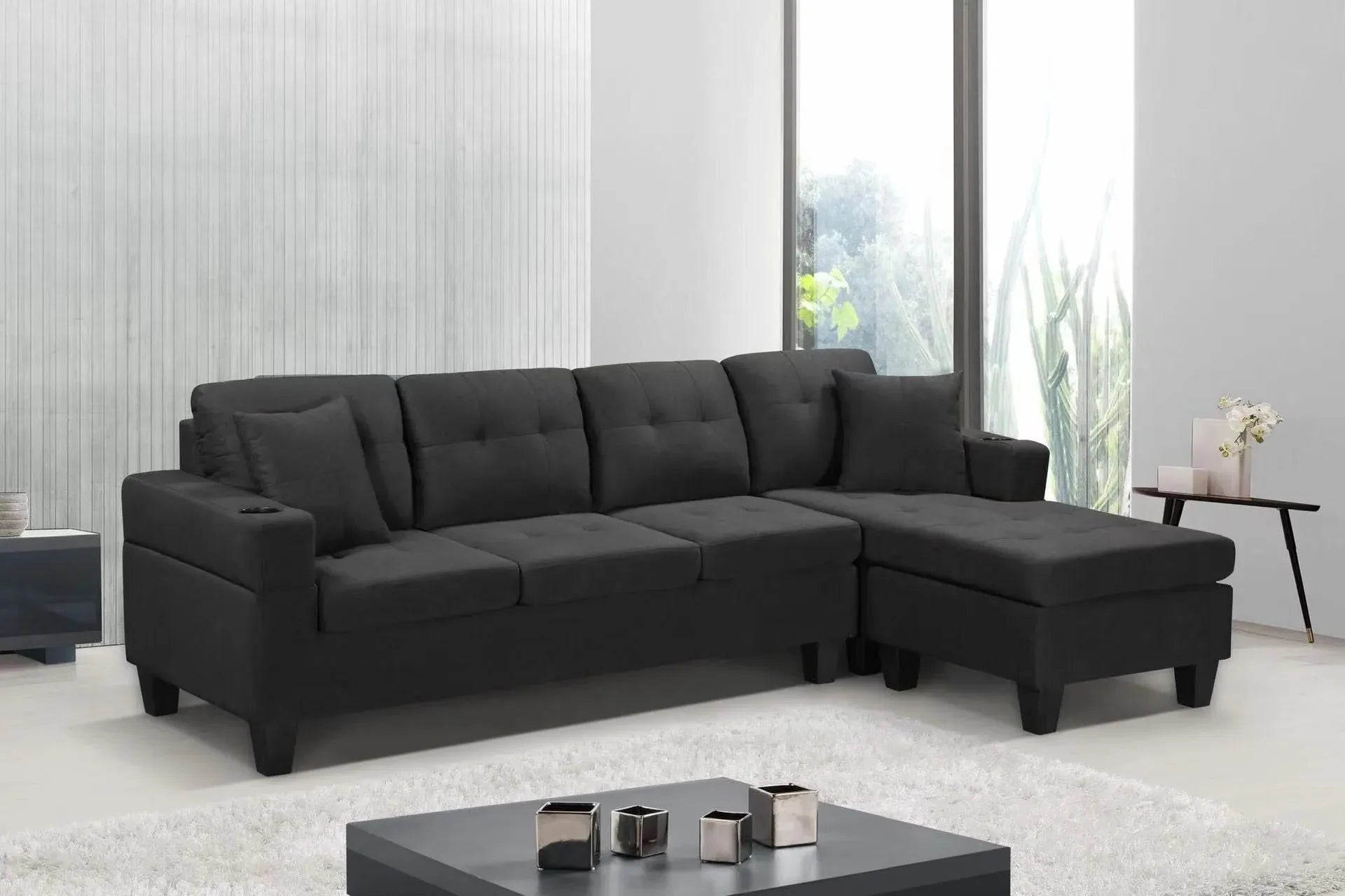 6212BK-black-Reversible-Linen-Fabric-Large-Sectional-Sofa-with-Cup-Holder-right-Sectional