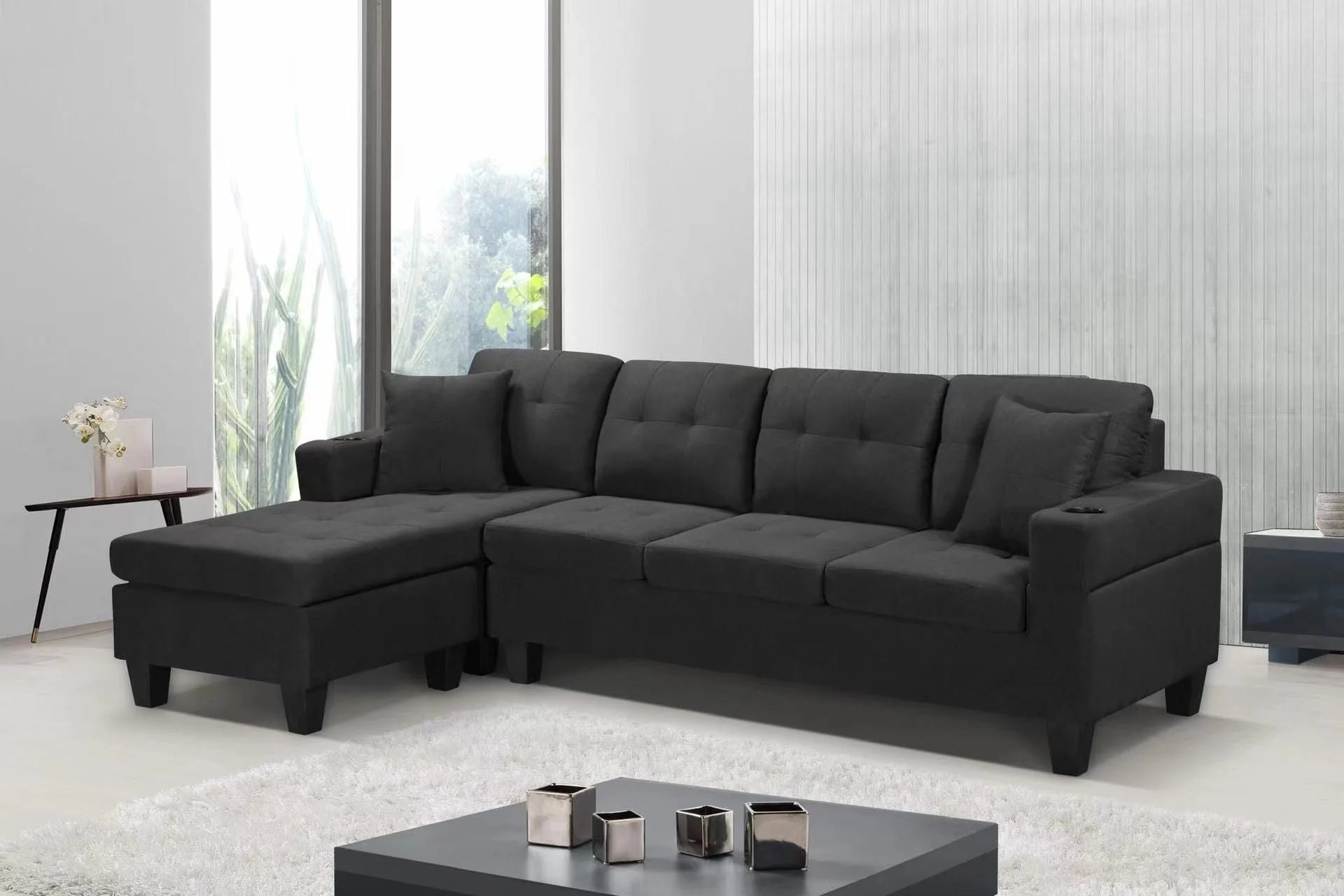 6212BK-black-Reversible-Linen-Fabric-Large-Sectional-Sofa-with-Cup-Holder-left-Sectional