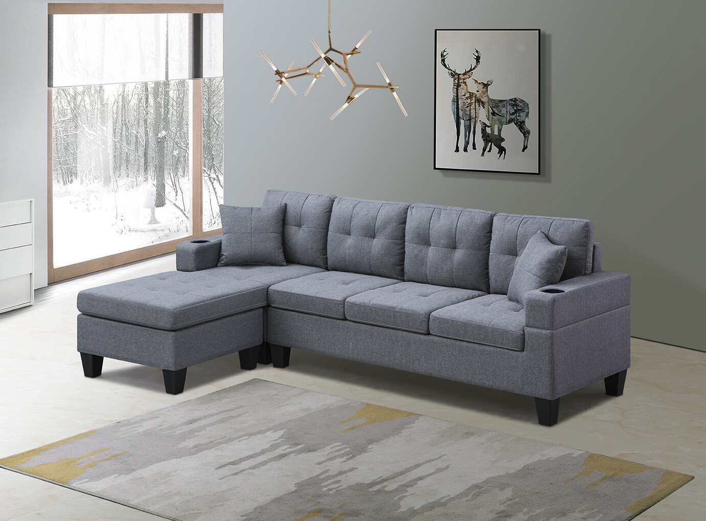 6212GY-Grey-Reversible-Linen-Fabric-Large-Sectional-Sofa-with-Cup-Holder-left-Sectional