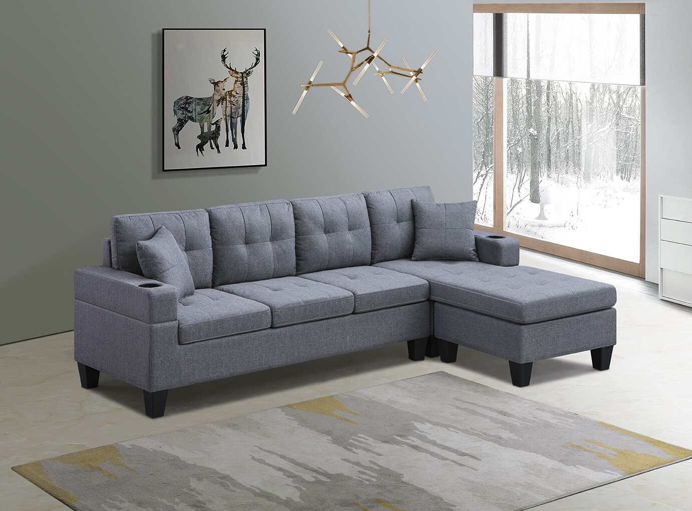 6212GY-Grey-Reversible-Linen-Fabric-Large-Sectional-Sofa-with-Cup-Holder-right-Sectional