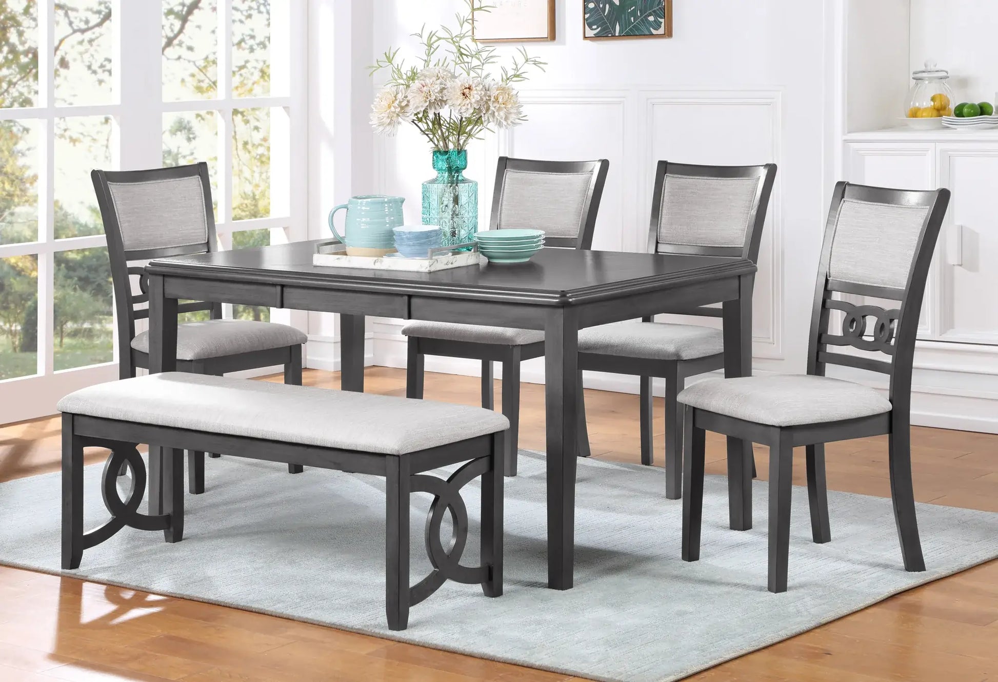 F2593DBR-Dark-Brown-6PC-Wooden-Dining-Table-with-Bench