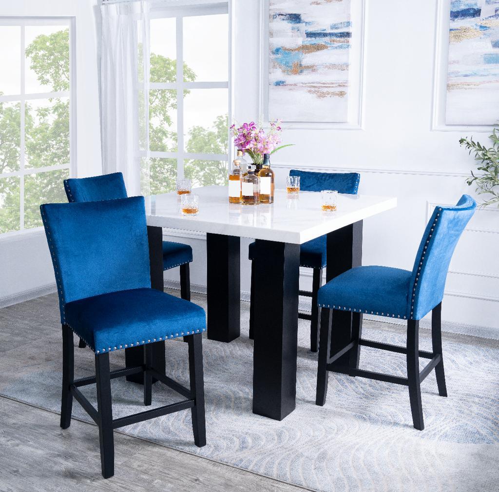 Cami-Blue-5PC-Dining-Set-with-Marble-Table-Blue-Velvet-Chair