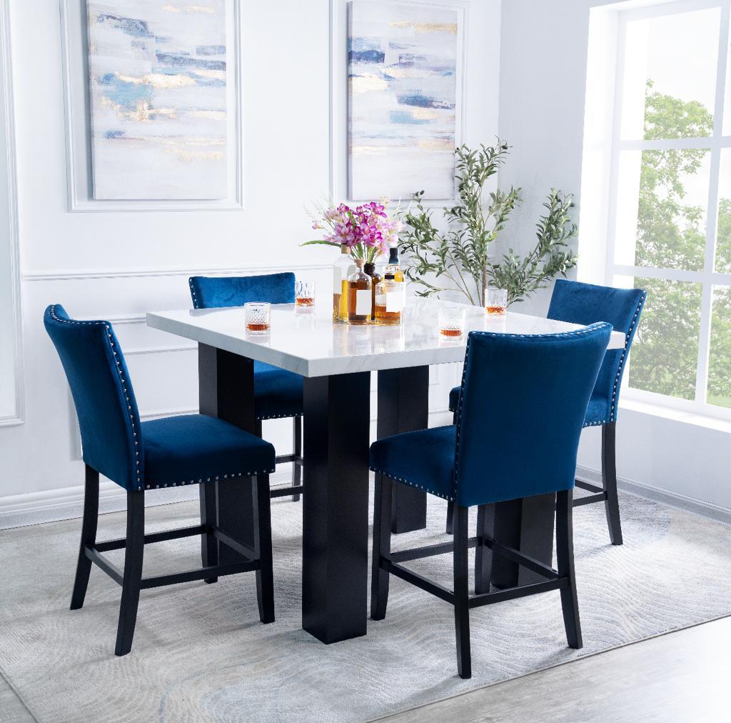 Cami-Blue-5PC-Dining-Set-with-Marble-Table-Blue-Velvet-Chair