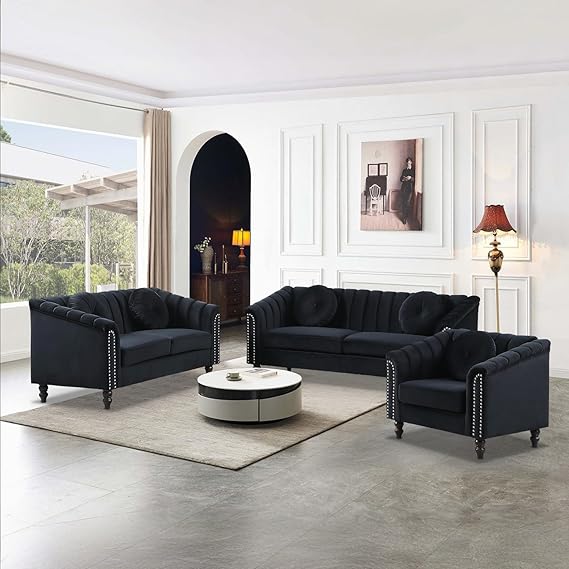 NC1361 Tufted Velvet Fabric Sofa Set with Removable Cushions