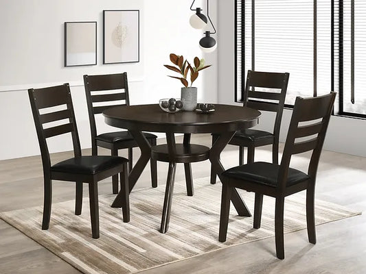 T-1085-c-1091Es-5PC-Dining-Set-with-Round-Wooden-Table-Espresso-Wooden-Chair