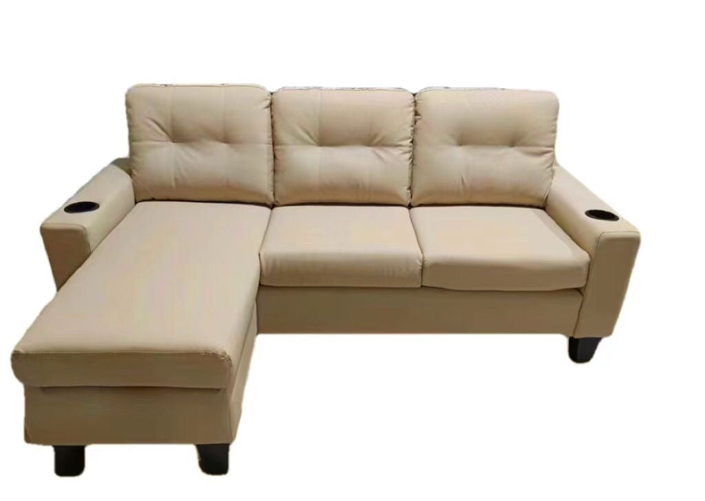 2217be-Beige-Anti-Scratch-PU-Small-Sectional-Sofa-with-Cup-Holder-left-sectional