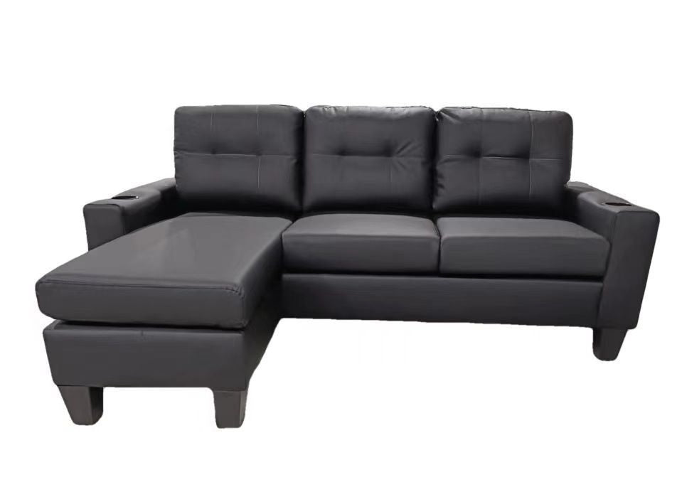 2217bk-Black-Anti-Scratch-PU-Small-Sectional-Sofa-with-Cup-Holder-left-sectional