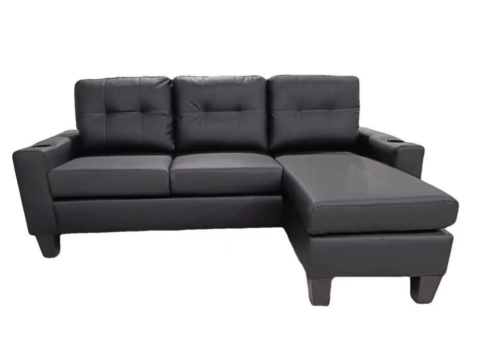 2217bk-Black-Anti-Scratch-PU-Small-Sectional-Sofa-with-Cup-Holder-right-sectional