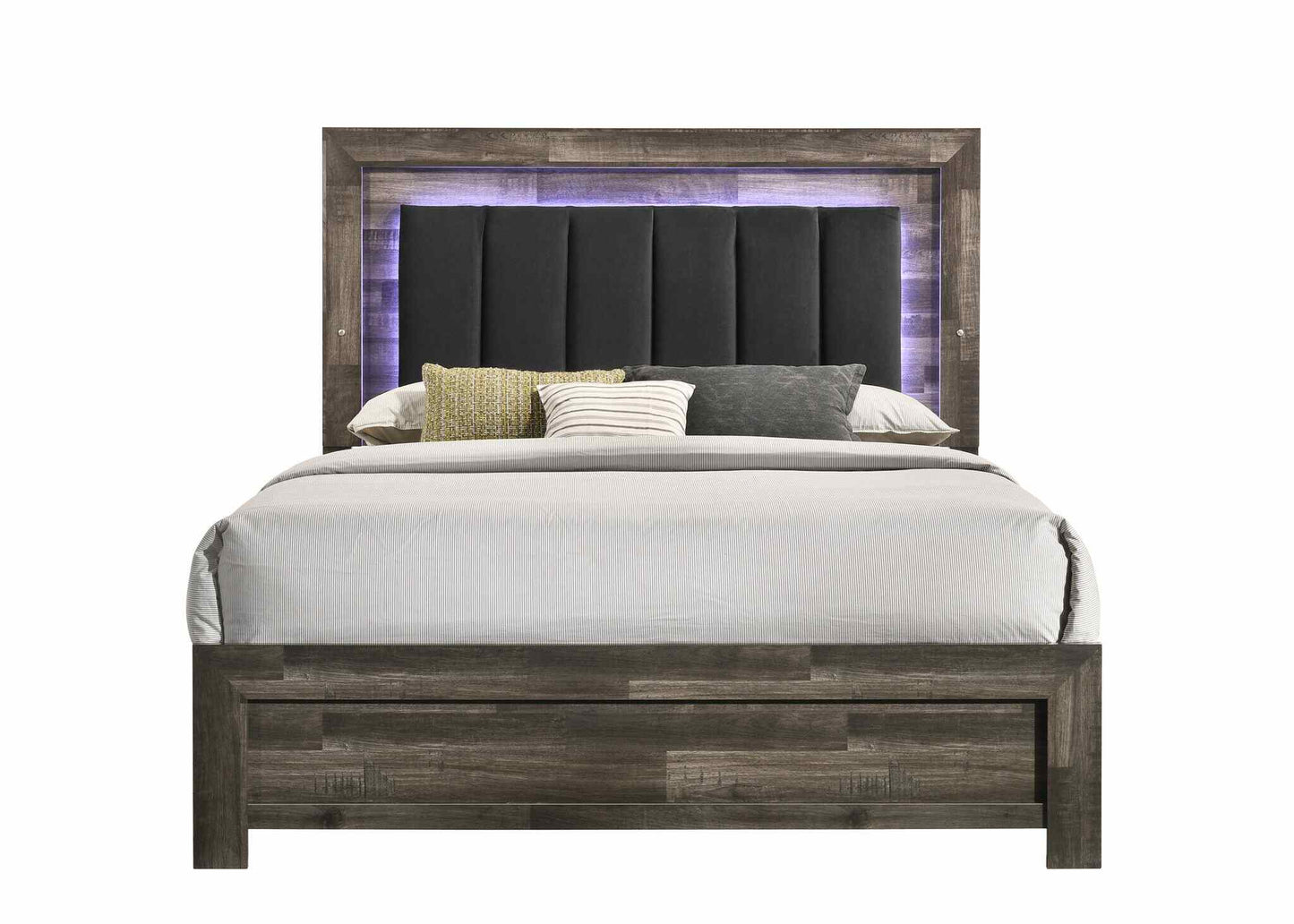 Modern Style Wooden Bedroom set with LED Light - Brown Finish