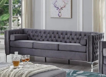 IF-8006-Grey-velvet-fabric-sofa-with-depp-tufting