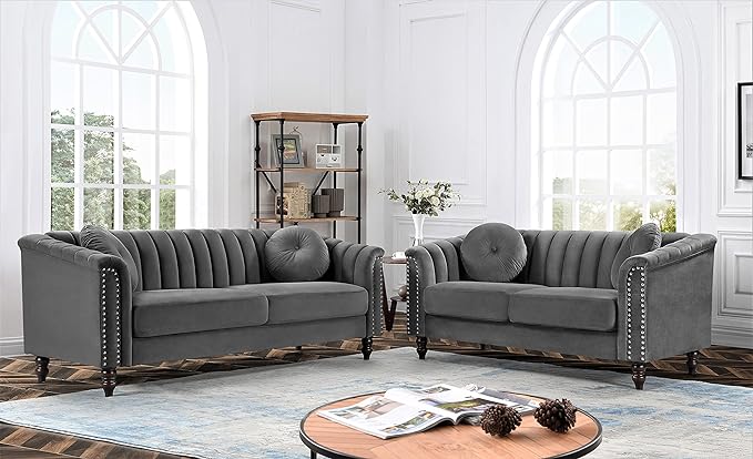 NC-1361DGY-2PCS-Dark-Grey-Tufted-Velvet-Fabric-Sofa-Set-sofa-loveseat