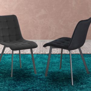 T214 - 2 PC Velvet Fabric Dining Chair Set - Black