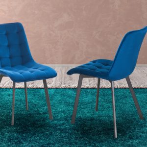 T214 - 2 PC Velvet Fabric Dining Chair Set - Blue