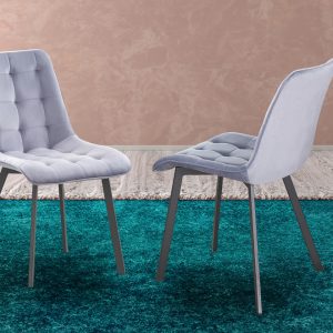 T214 - 2 PC Velvet Fabric Dining Chair Set - Grey