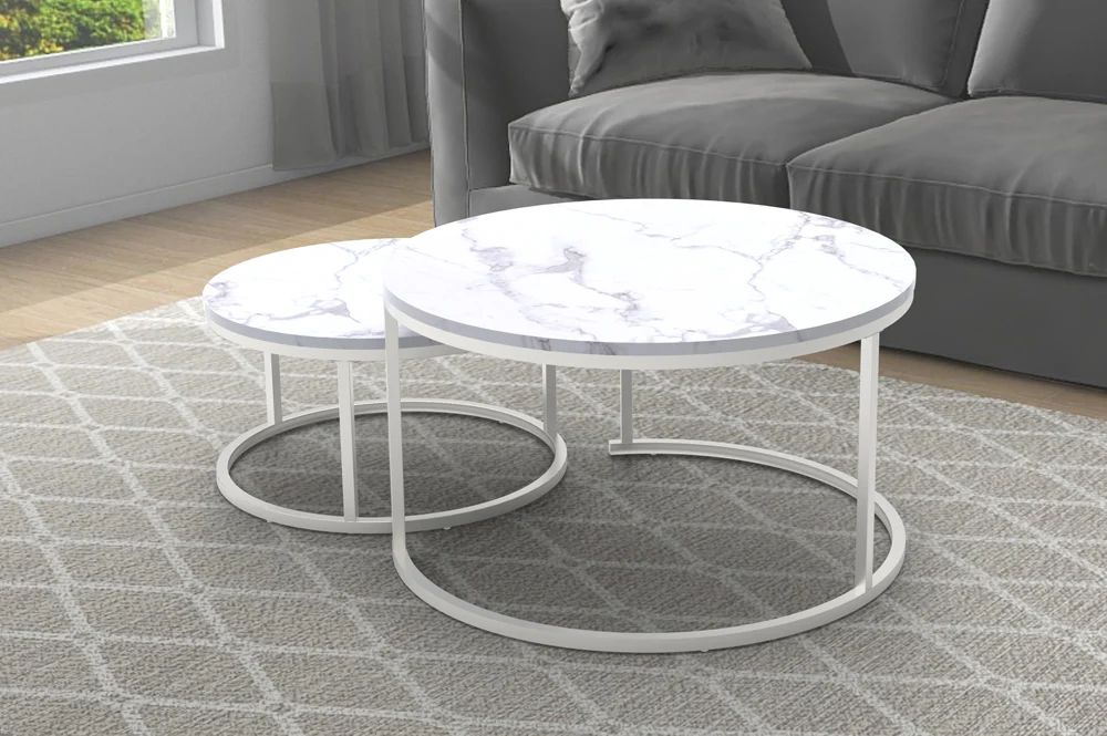 T5501-Marble-White-Coffee-Table-End-Table-Silver-Legs