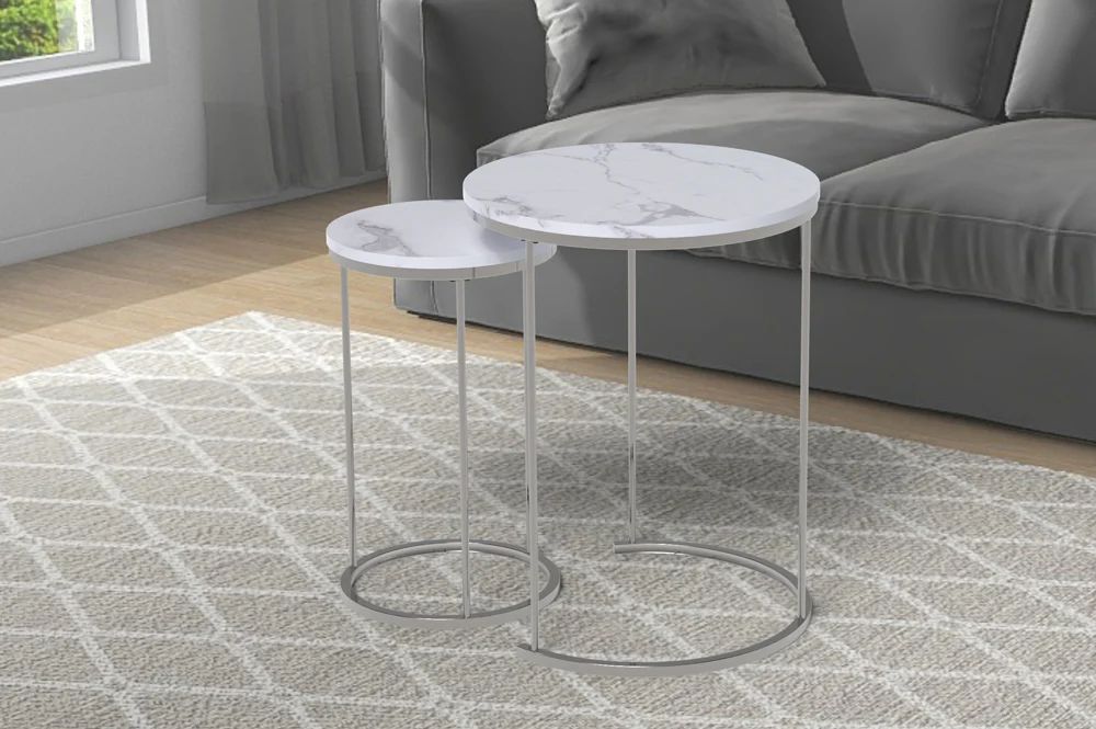 T5501-Marble-White-Coffee-Table-End-Table-Silver-Legs