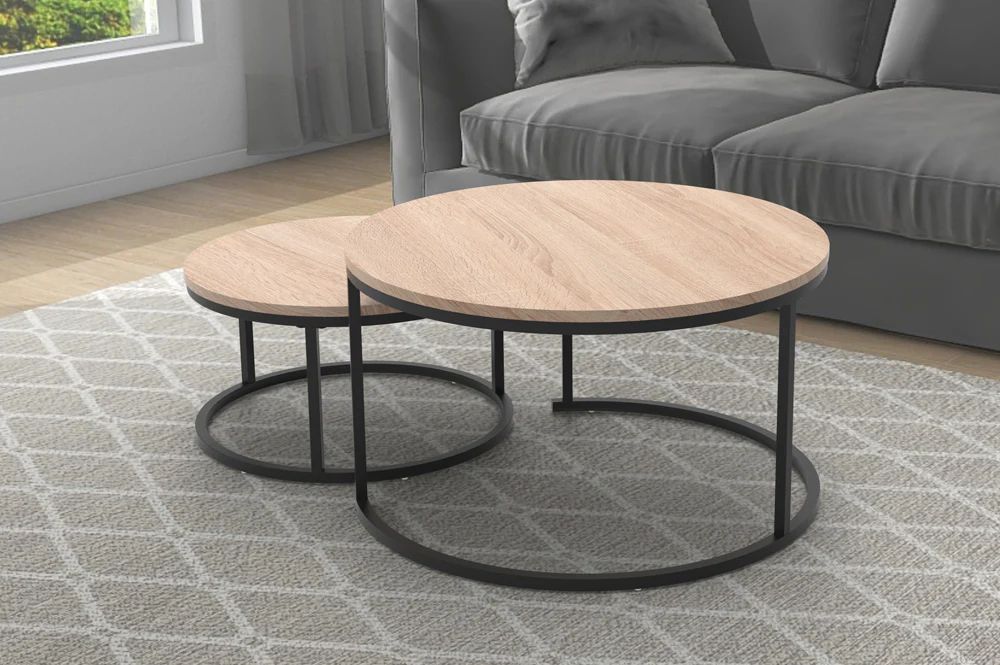 T5505-Wooden-Brown-Coffee-Table-End-Table-Black-legs