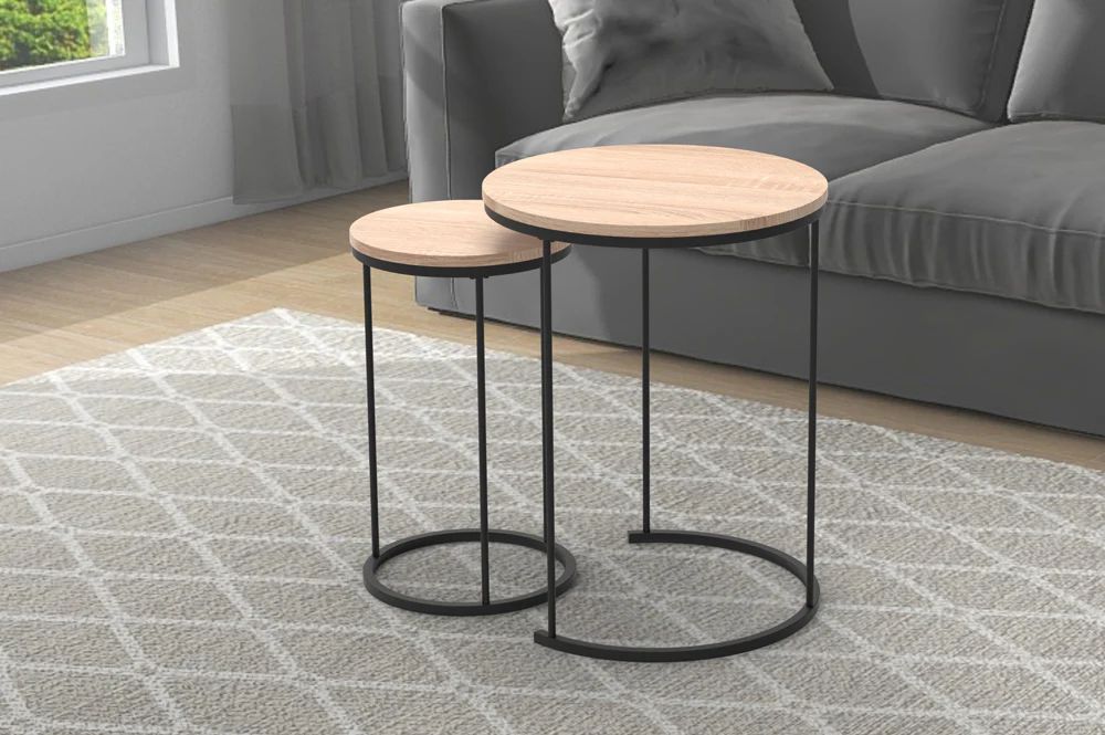 T5505-Wooden-Brown-Coffee-Table-End-Table-Black-legs