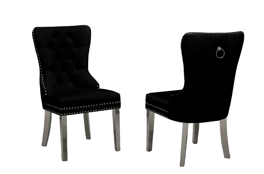 Tufted back velvet fabric Dining Chair with chrome Finish metal legs Black T247