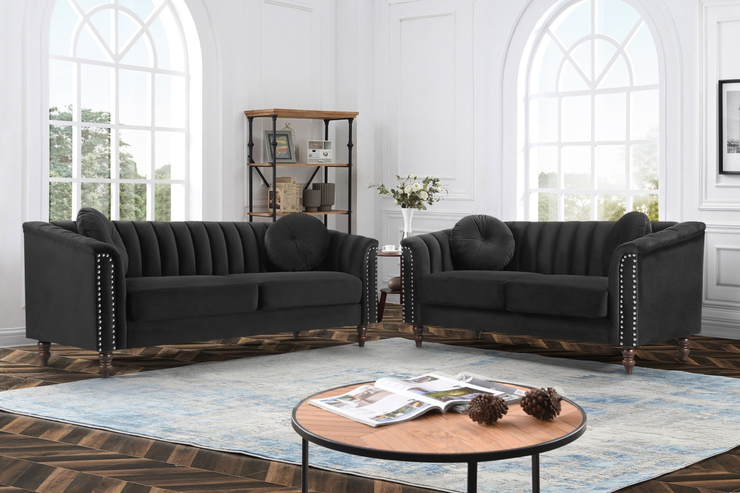 NC1361 Tufted Velvet Fabric Sofa Set with Removable Cushions